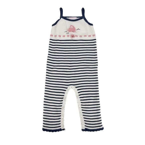 Janie & Jack Blue White Striped Knit One Piece Whale Bow Beach Outfit‎ 12-18 Mo - Picture 1 of 6